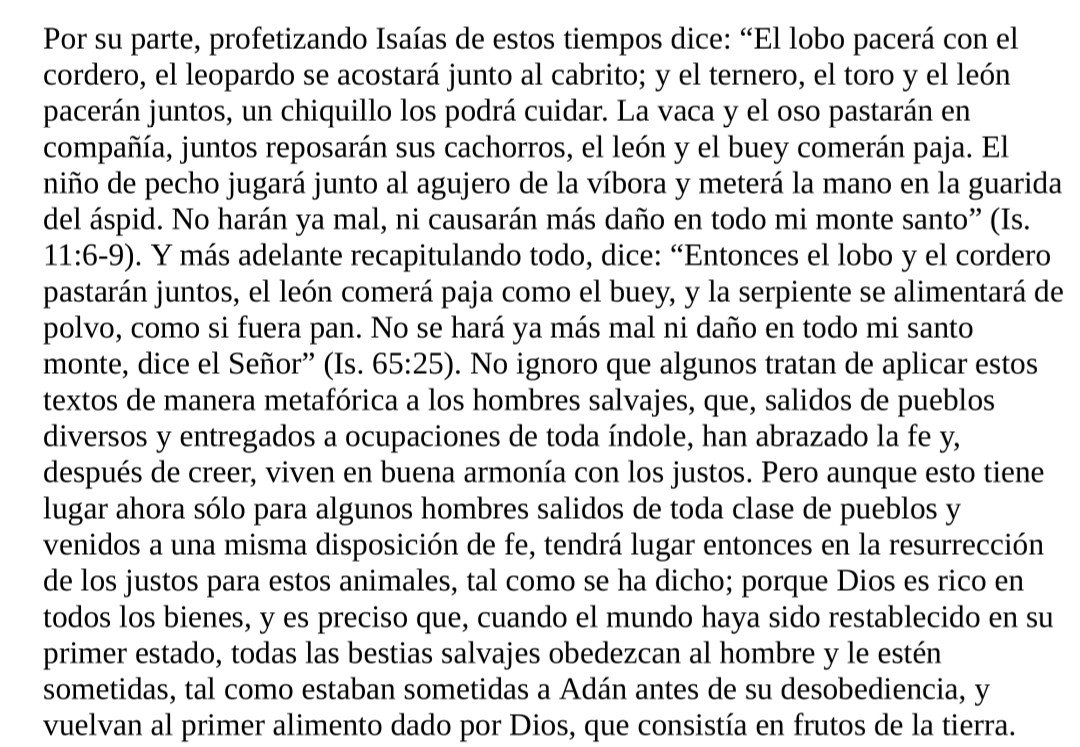 Lutheran2030's tweet photo. @cyrnosofia Antes de la caída de Adán el mundo natural era bueno y no tenía enemistad con el hombre. En la nueva tierra, el reino mesiánico, volveremos a esa realidad. Isaías  lo dice e Ireneo (Contra las herejias, siglo II) dice lo mismo. Yo diría que comer carne no es pecado... https://t.co/38WJZpXUws