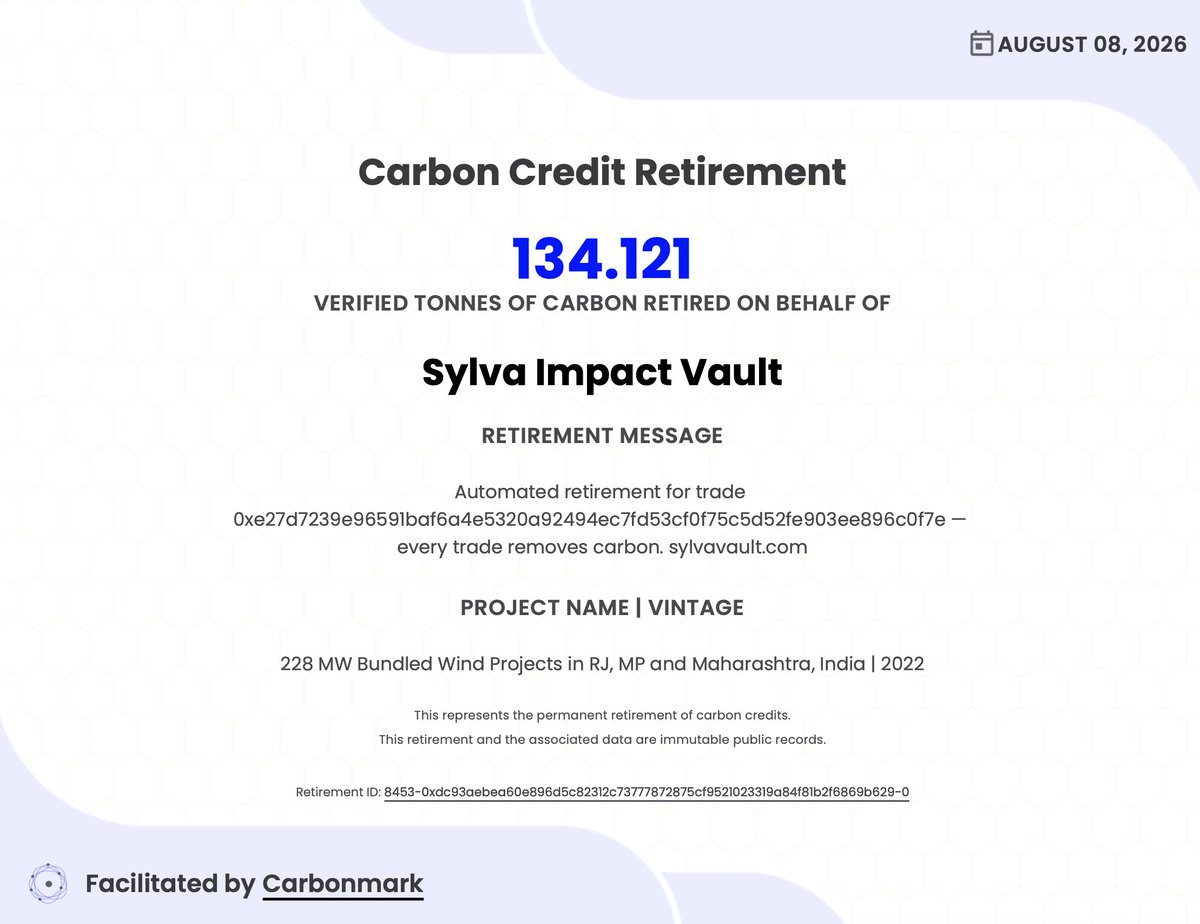 SylvaVault's tweet photo. VERIFIED TONNES OF CARBON RETIRED https://t.co/TU9YJtWaC8