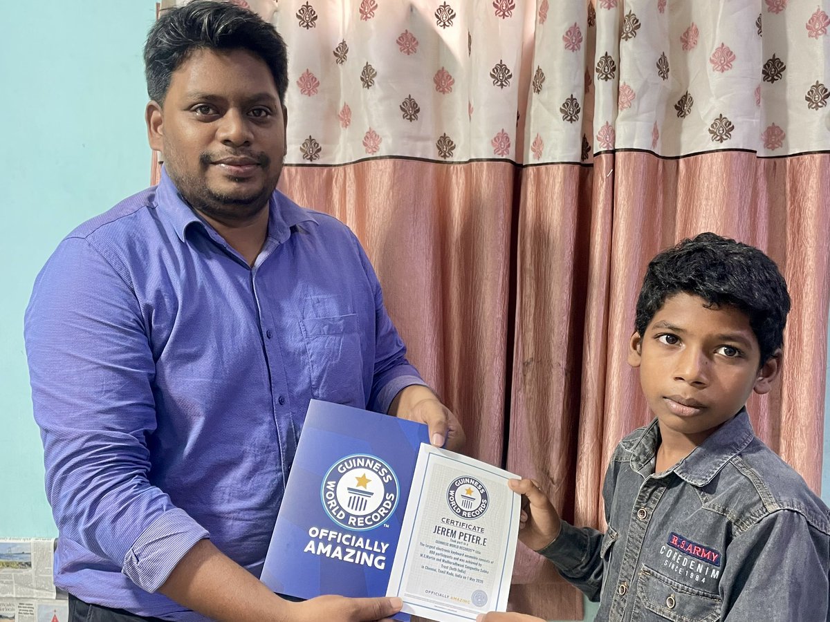 Jeremiahpeterr's tweet photo. GUINNESS WORLD RECORDS™ title
The largest electronic keyboard ensemble consists of 888 participants and was achieved by
M.S.Martin and Madhuradhwani Sangeetha Sabha
Trust (both India)
in Chennai, Tamil Nadu, India on 1 May 2026 https://t.co/XQHdg6aJtD