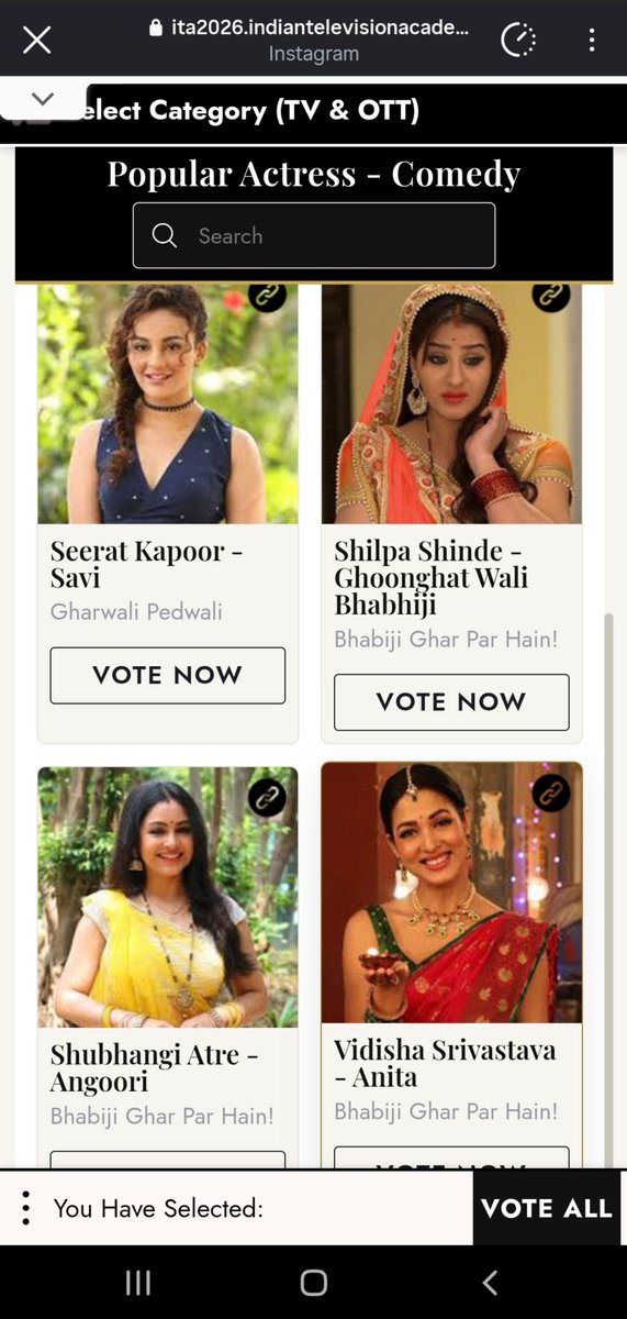 ShrutiKVaidya's tweet photo. Hey Guys #ITAAwards2026 Voting starts
https://t.co/aNGFIYd9ax
Click the link &amp; Vote Please🙏🏻
 
Best Show Comedy #BhabhijiGharPerHain 2.0
Best Actor Female Comedy #ShilpaShinde

#VoteNow #ITA2026 #ITAAwards #Shilpians #Shilpa #BiggBoss11 #Lockupp #Lockupp2 #BGPH

 @TheITA_Official https://t.co/l7E9WR9NDF