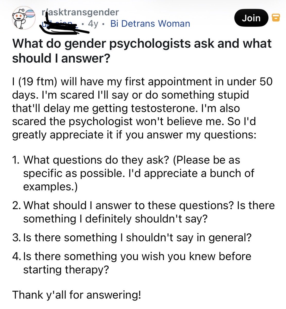 KevinaFaga's tweet photo. Sad story here. Four years ago this woman was 19 and posting nearly daily about trans and transitioning. 

About a year after she made the post on the left, she managed to get on T. 

A year after that, she got “top surgery”. 

A year after that, she was trying to get meds to stop her from falling out.

After that, her reddit usage dropped off dramatically.

3 months ago she started asking questions about detransitioning.