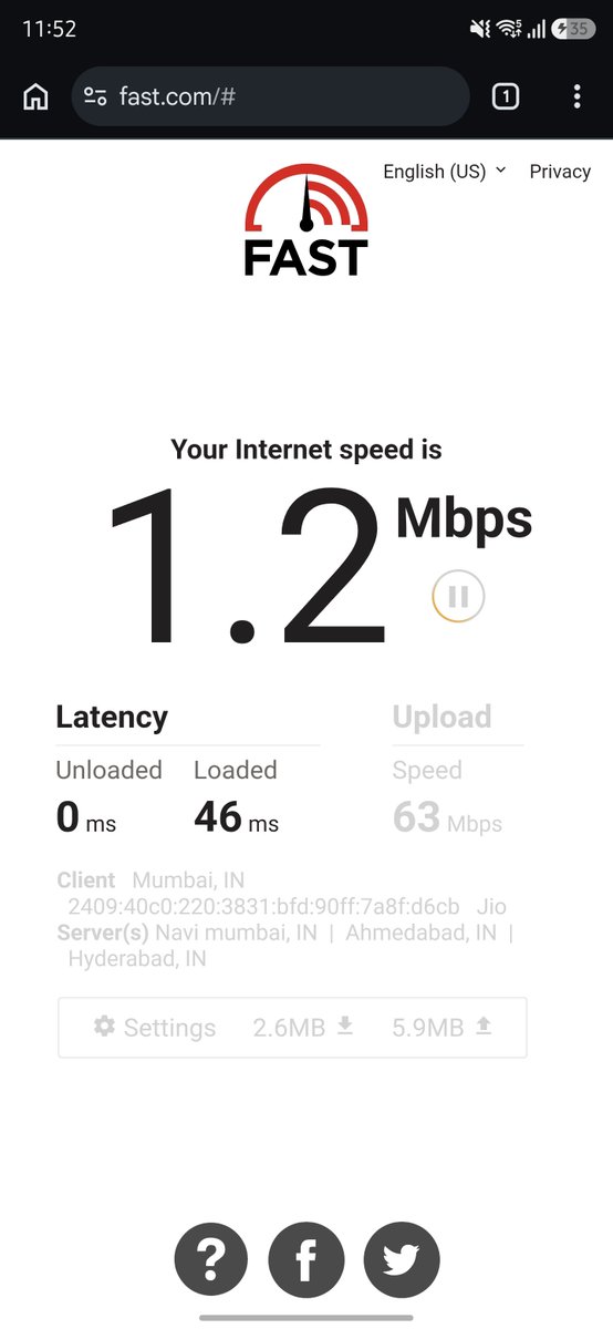 srkshaikh76's tweet photo. So now, 1.2 mbps is the new 100 mbps for Jio Airfiber, and @JioCare is useless from last 7 days.

I would highly recommend @airtelindia for anyone who is applying for a new connection. If in Mumbai it's this I can't even imagine in the rural areas.

❌ JIO HIGHLY NOT RECOMMEND ❌ https://t.co/0yTsLpapDx