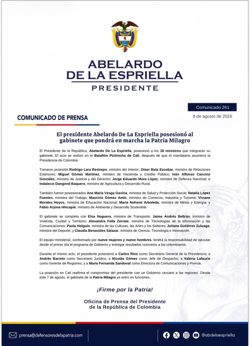 KLea79107265's tweet photo. Quedo posicionado el Gabinete Presidencial dl Tigre @ABDELAESPRIELLA 🐅 
Ahora si a TRABAJAR y arreglar este Mierdero. https://t.co/0K2eDAUtdv