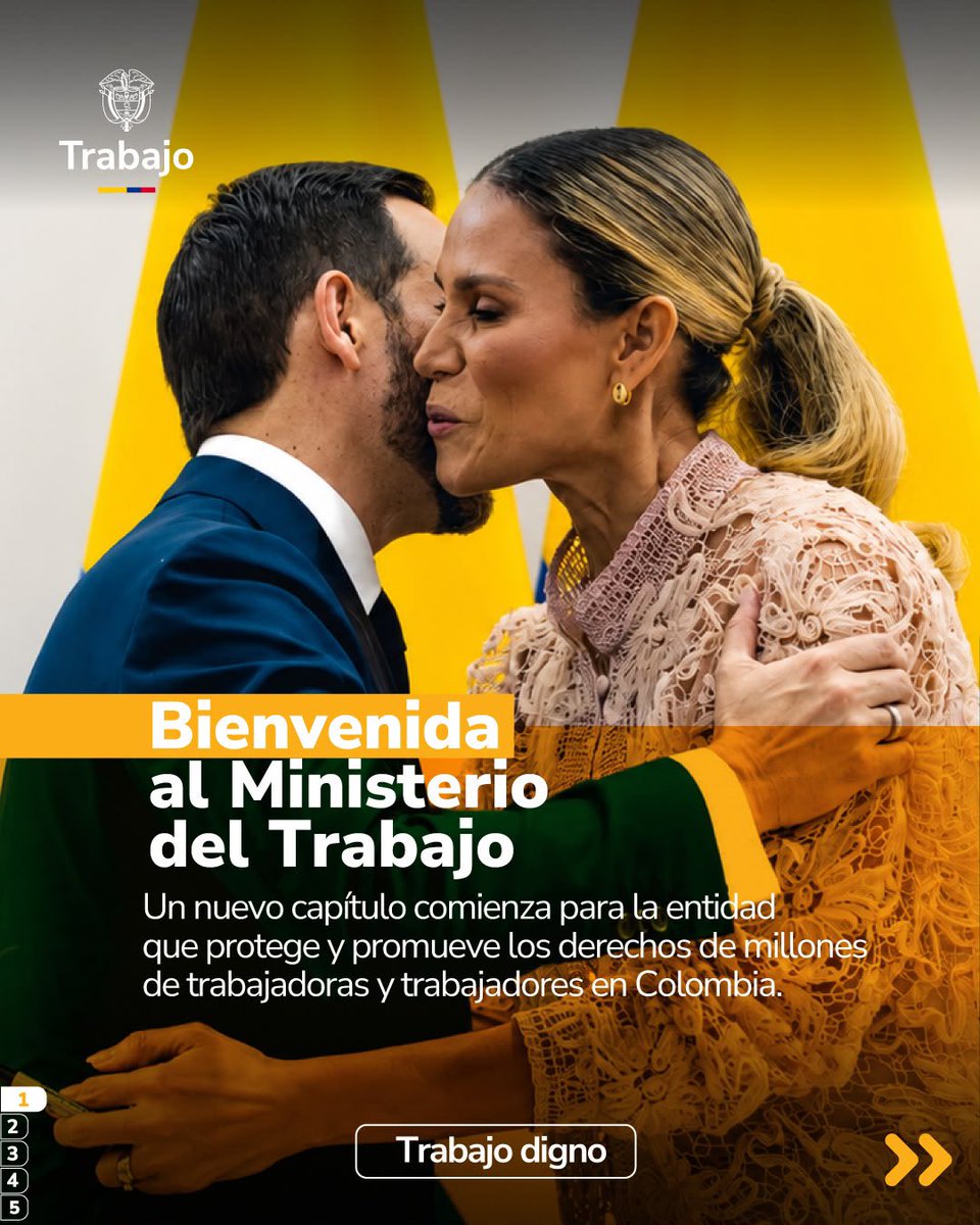 MintrabajoCol's tweet photo. 🇨🇴 ¡Bienvenida, ministra @nlopezfuentes!

Comienza una nueva etapa en el #MinTrabajo, una entidad que tiene la responsabilidad de proteger y promover los derechos de las trabajadoras y los trabajadores de Colombia.

🧵 https://t.co/L6fAJpQV3e