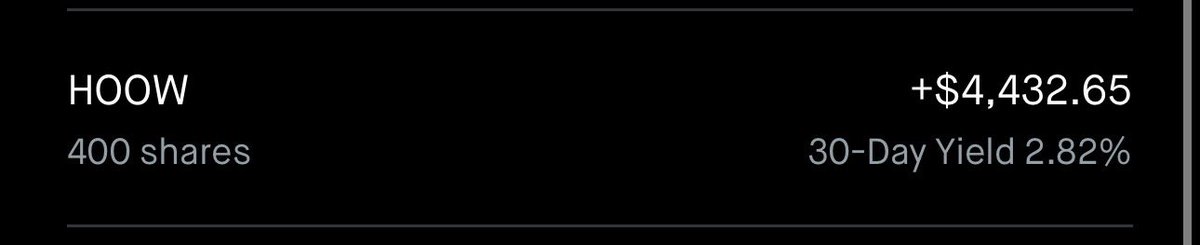 HellkatFrack's tweet photo. Love the weekly dividends, $HOOW one of my largest in the portfolio and will continue to DCA https://t.co/uYV2z0UdBM