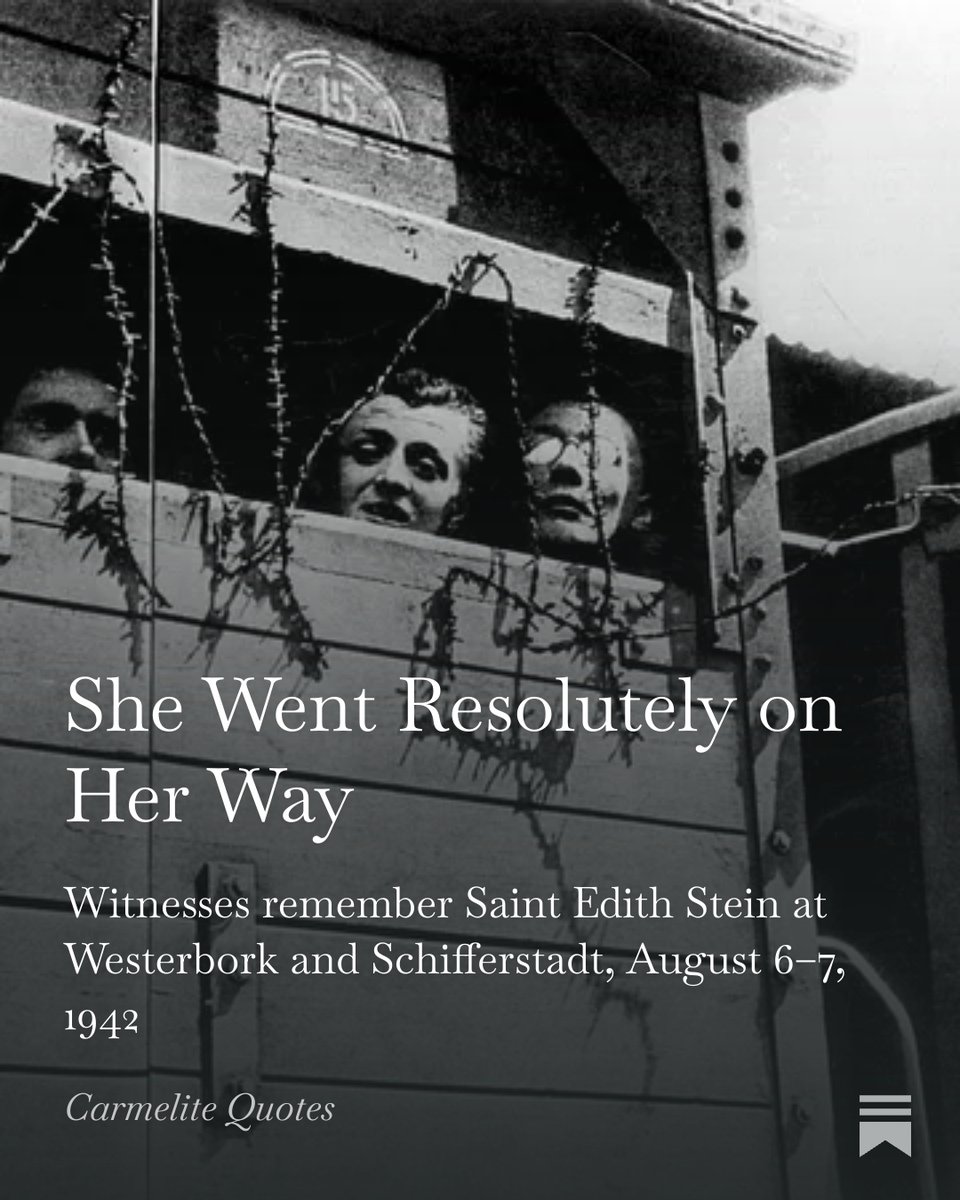 carmelitequotes's tweet photo. ✡️✝️ Before and during the transport toward Auschwitz, witnesses at Westerbork and Schifferstadt remembered Saint Edith Stein’s composure, concern for others, and thoroughly Carmelite spirit.
🔗 https://t.co/Qpopx2wPoz
#EdithStein #Holocaust https://t.co/w9pEcaYGZt