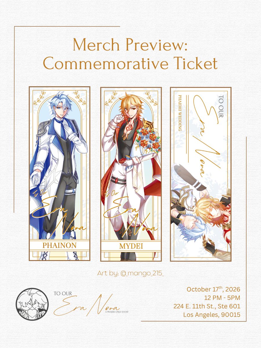 Phaideisocal's tweet photo. Welcoming the first of our many amazing volunteer artists for this event: Mango! Don't miss your chance to grab this exclusive merchandise at our event in October ☀️🍷 

Twitter @Mango215_ 
Instagram @_mango_215_ 

#phaidei #ファイモス #厄敌 #phainon #mydei #fanevent https://t.co/Th2HfSCHE7