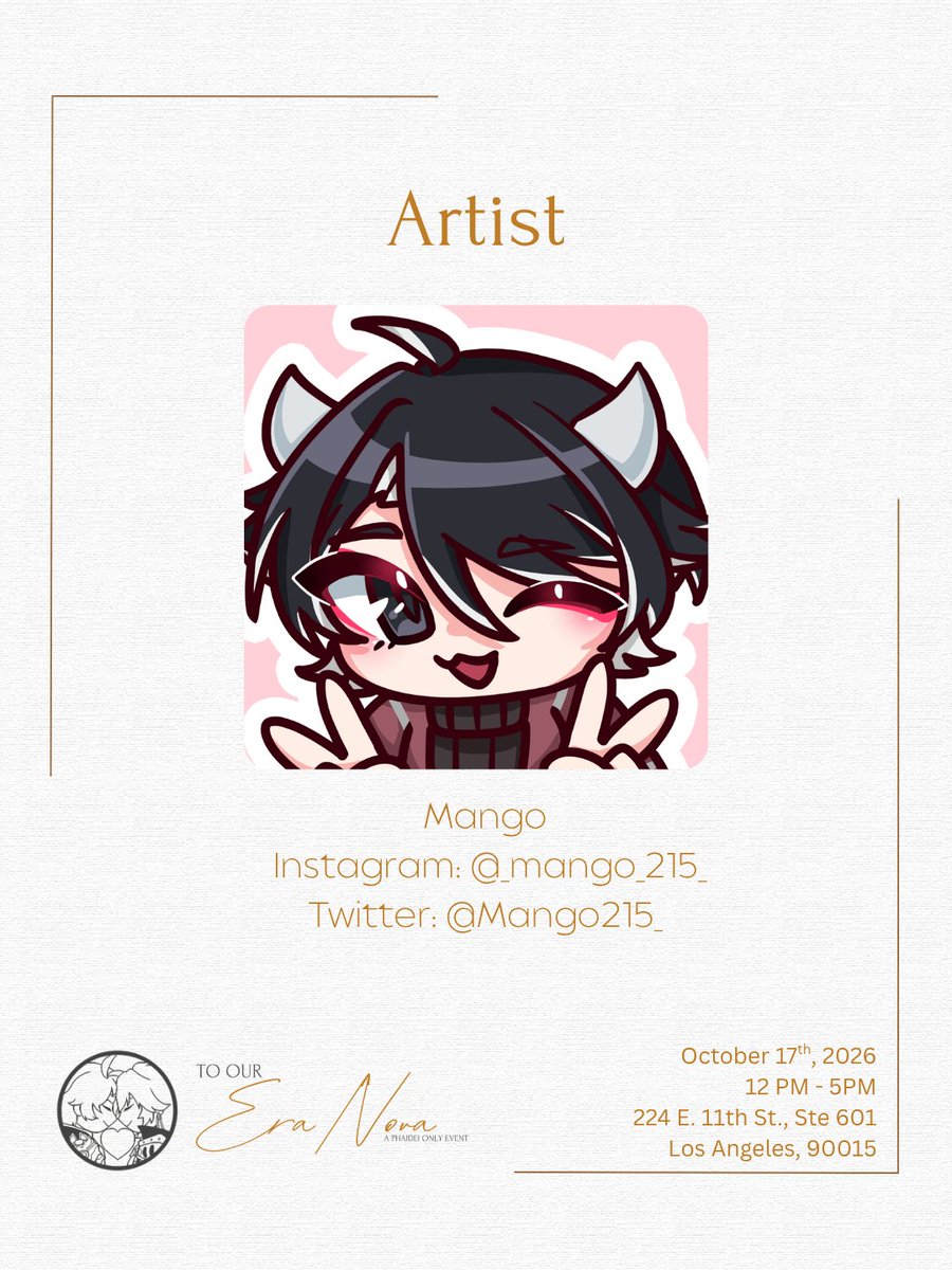 Phaideisocal's tweet photo. Welcoming the first of our many amazing volunteer artists for this event: Mango! Don't miss your chance to grab this exclusive merchandise at our event in October ☀️🍷 

Twitter @Mango215_ 
Instagram @_mango_215_ 

#phaidei #ファイモス #厄敌 #phainon #mydei #fanevent https://t.co/Th2HfSCHE7