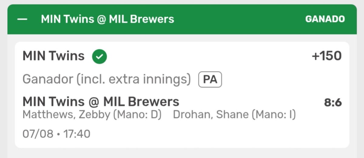 ApNostra's tweet photo. Ayer conseguimos otra Victoria en el Premium!!!

🔹Twins ML ✅ 
🔹Momio +150 🤑

Llegamos a 30% de utilidad en solo una semana, a este ritmo doblaremos Bank.

#TeamUnderdogs 🐶 https://t.co/Nj995F1dAg