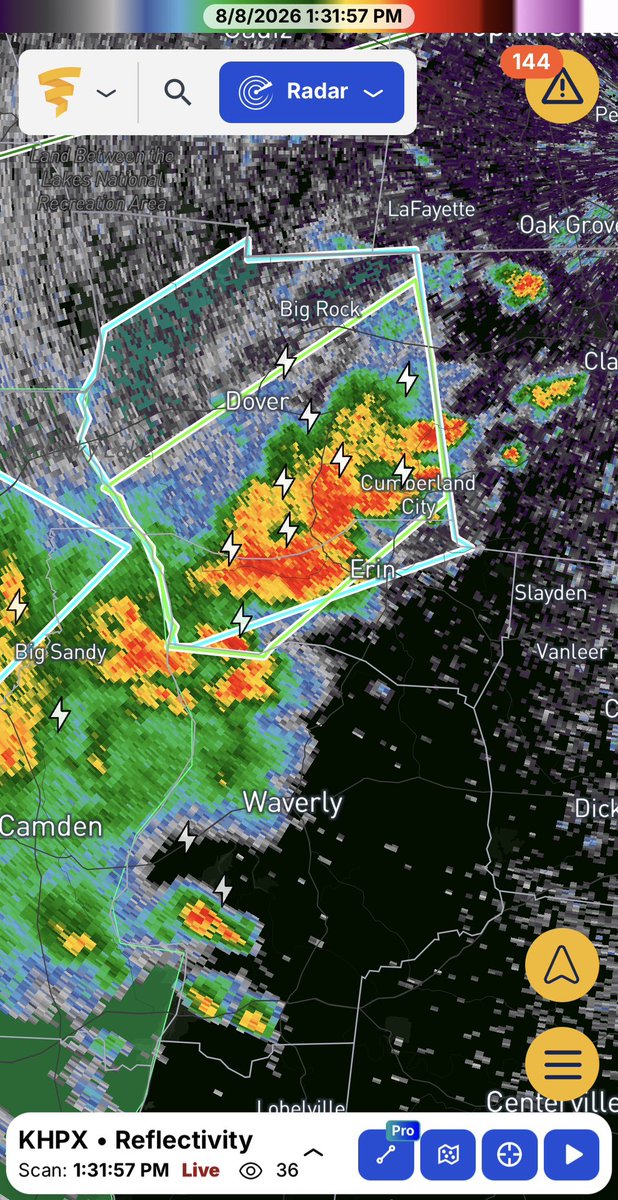 Wx_Vol's tweet photo. Flash Flood Warning for Dover, Cumberland City, and Erin in Tennessee for the next 3 hours.

#TNwx #SevereWx #WxTwitter https://t.co/eXHIxNar76