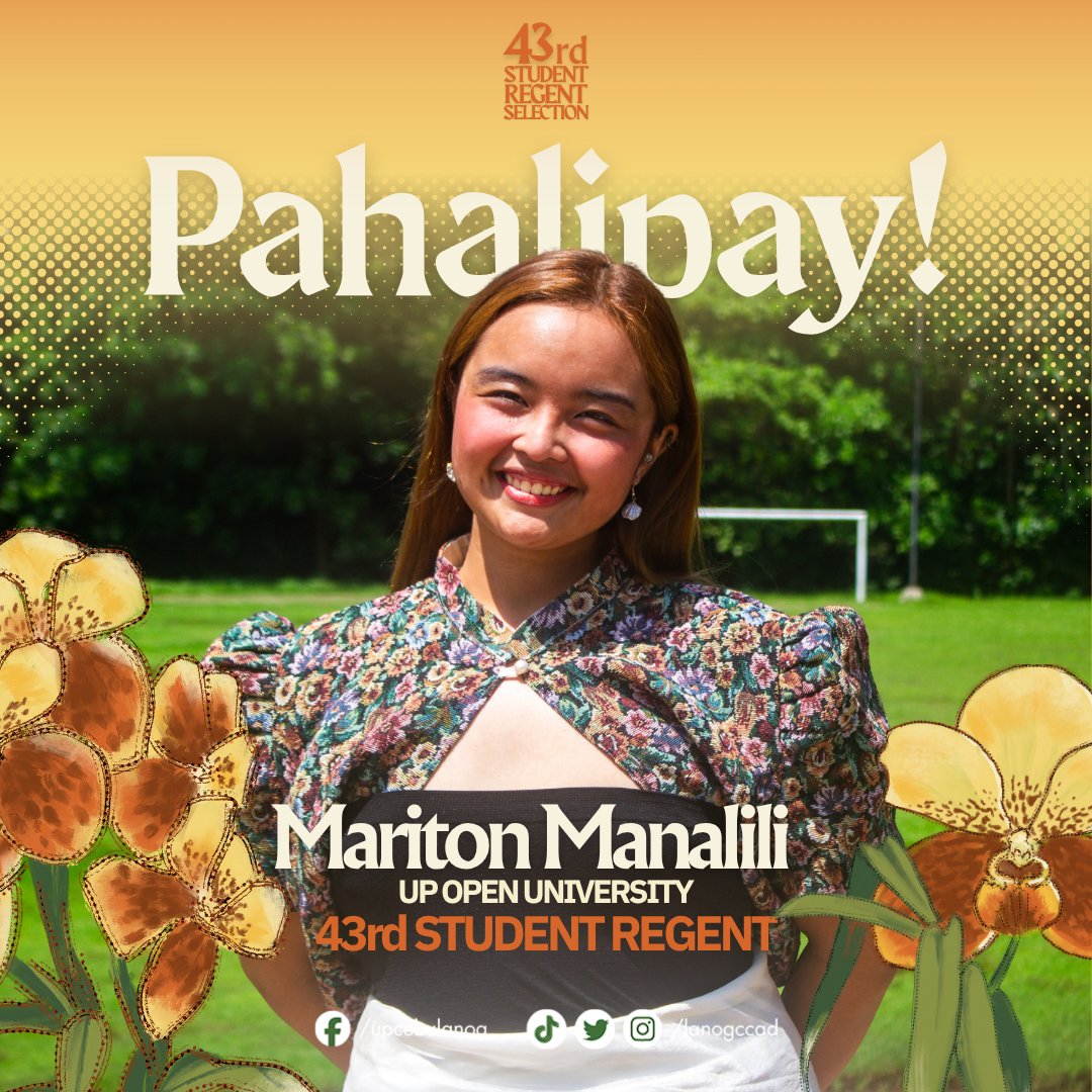 lanogccad's tweet photo. JUST IN | UP Open University (UPOU) nominee is the 43rd UP Student Regent (SR).  The student body collectively entrusted Mariton Manalili to be the lone student representation to the UP Board of Regents (BOR). https://t.co/SjDyHO6GF0