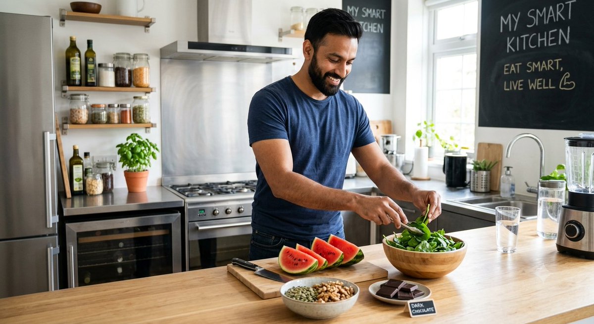 FinderOffer's tweet photo. Gentlemen, are you eating for performance? 🥩🔥 Foods like watermelon, pumpkin seeds, and dark chocolate are natural boosters for men's health and stamina. Fuel up the right way from your smart kitchen! 💪🚀 #MensFitness #NutritionTips https://t.co/Pj6TusYwI9