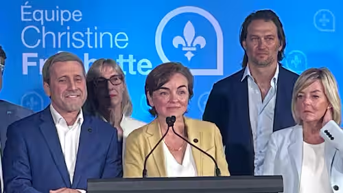 hassinhadi's tweet photo. Le logo de la CAQ n’est désormais plus visible lors des apparitions publiques de la première ministre Christine Fréchette.

https://t.co/tNXUXTppTE https://t.co/WIYxnwmwzg
