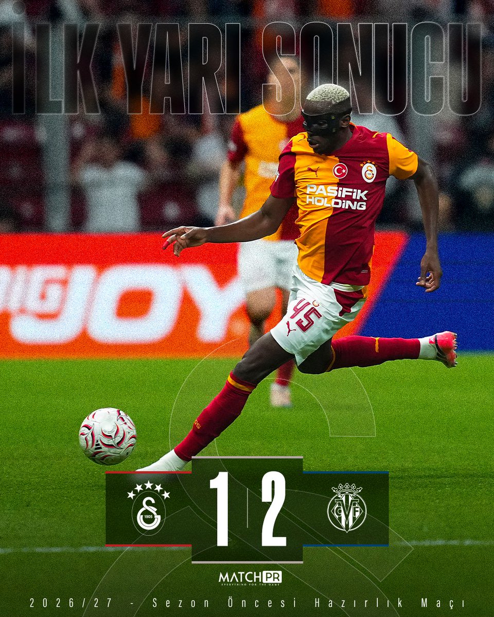 GalatasaraySK's tweet photo. Hazırlık Maçı | İlk yarı sonucu: Galatasaray 1-2 Villarreal CF

@matchpr_ https://t.co/Y6UVulhwTV