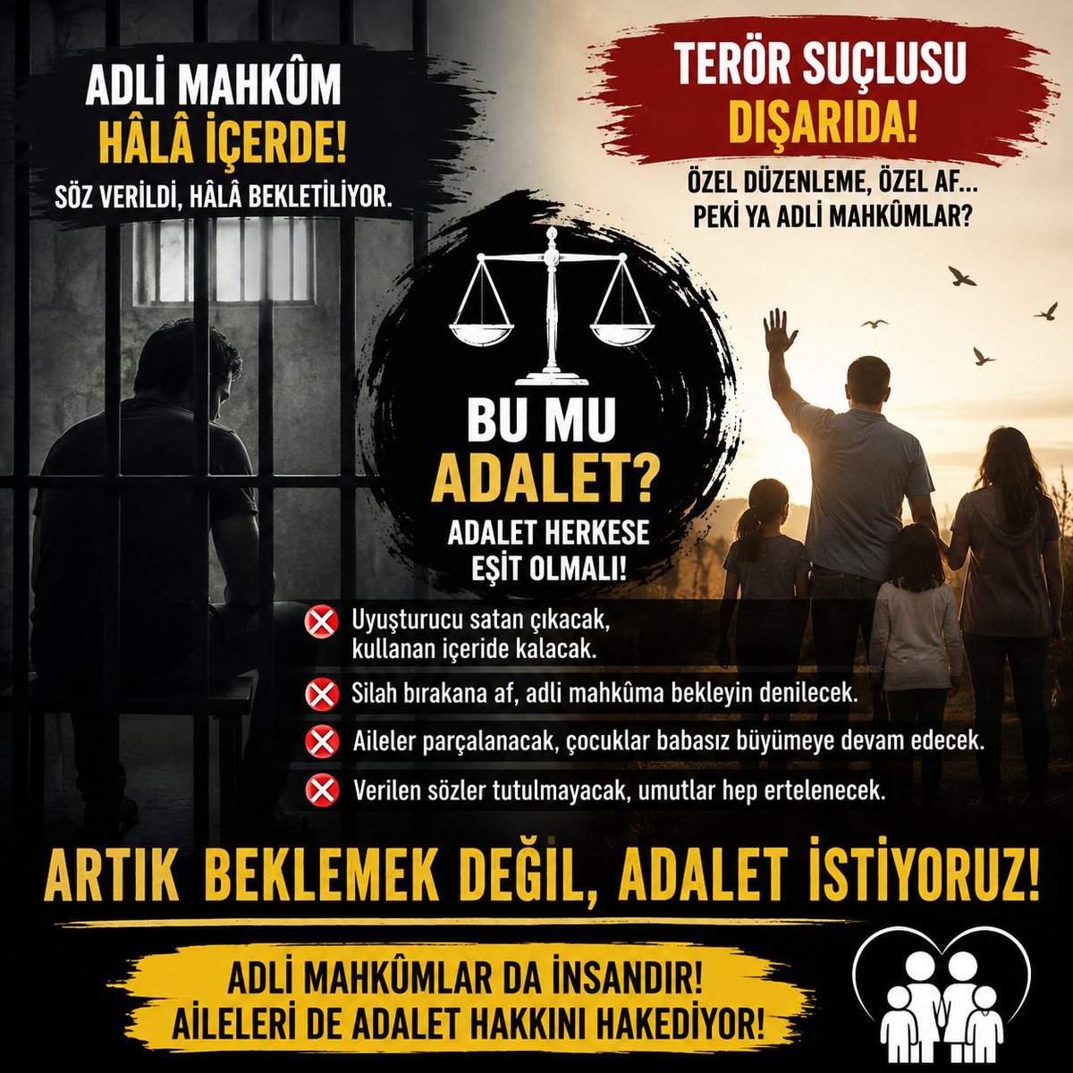 bernaays's tweet photo. @akbasogluemin Adli mahkûmlara aylardır “bekleyin” deniliyor, verilen sözler hâlâ tutulmuyor. Aileler daha ne kadar bekleyecek? Adalet ertelenemez, adli mahkûmlar artık somut bir düzenleme istiyor... https://t.co/eerYniEXy3