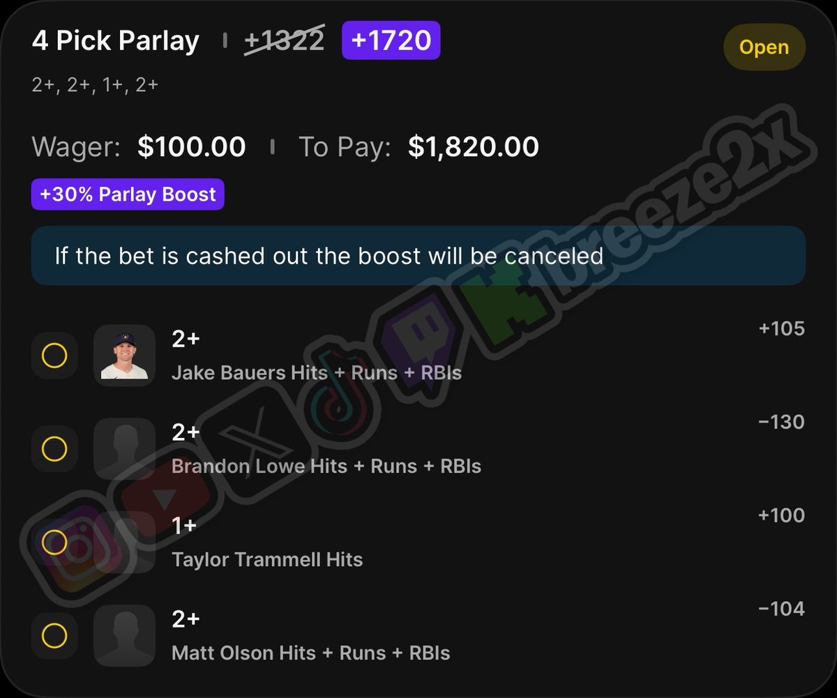 breeze2x's tweet photo. Enjoy your day man! Fighting my demons with Matt Olson 2HRR... 1HRR will still get you to +1K. #Gambling𝕏 #MLB #RichPicks https://t.co/J3QW1gEkAw