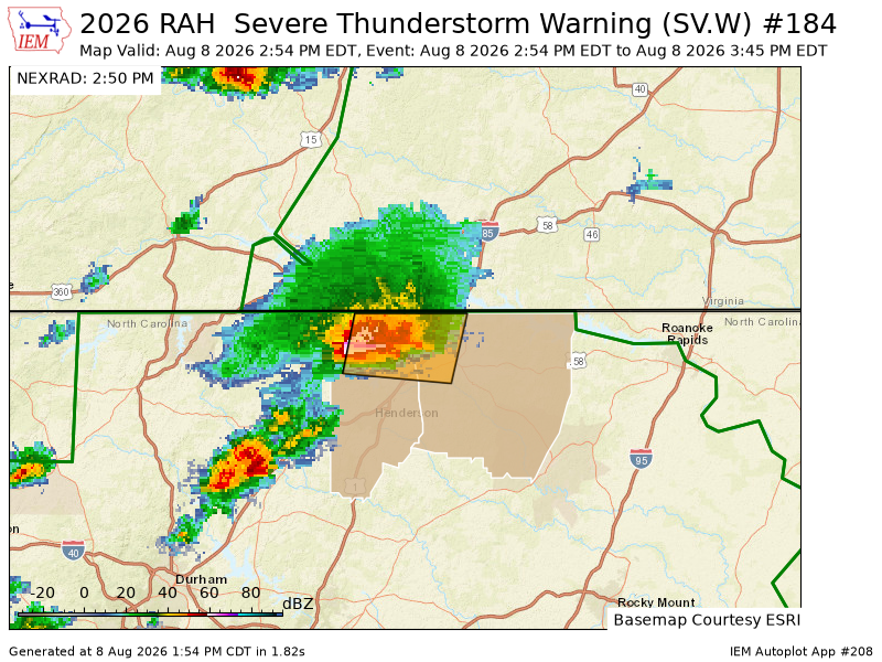 djwake1990's tweet photo. RAH issues Severe Thunderstorm Warning [wind: 60 MPH (RADAR INDICATED), hail: 0.75 IN (RADAR INDICATED)] for Vance, Warren [NC] till 3:45 PM EDT https://t.co/1j9X9J246S https://t.co/ZsKYPVxHGy