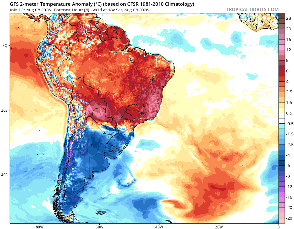 extremetemps's tweet photo. Big contrasts in SOUTH AMERICA
It's winter in mid latitudes with frequent polar blasts,
it's scorching hot in sub(tropics) with record heat in several areas:40C in Bolivia and Brazil

Record warm nights on The Pacific coast:
Min 25.2C Guayaquil,Ecuador - August record hot night https://t.co/tiZTj9Pe5O