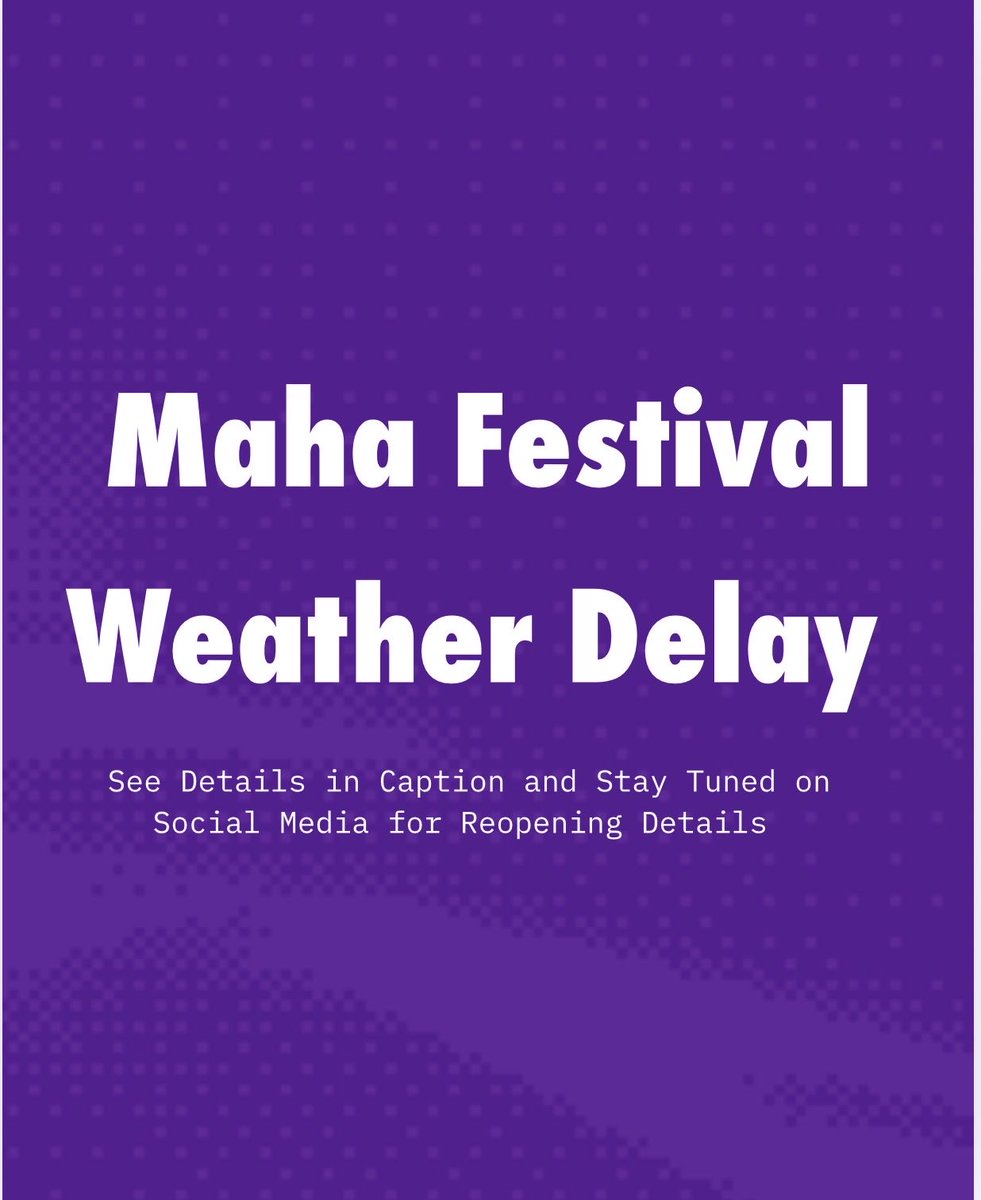mahafestival's tweet photo. Lightning has been detected in the area, and we are encouraging all guests to leave the park and seek shelter. The event will resume after lightning passes. Please check Maha’s social media pages for future announcements about reopening! https://t.co/ONOjDbJtcO