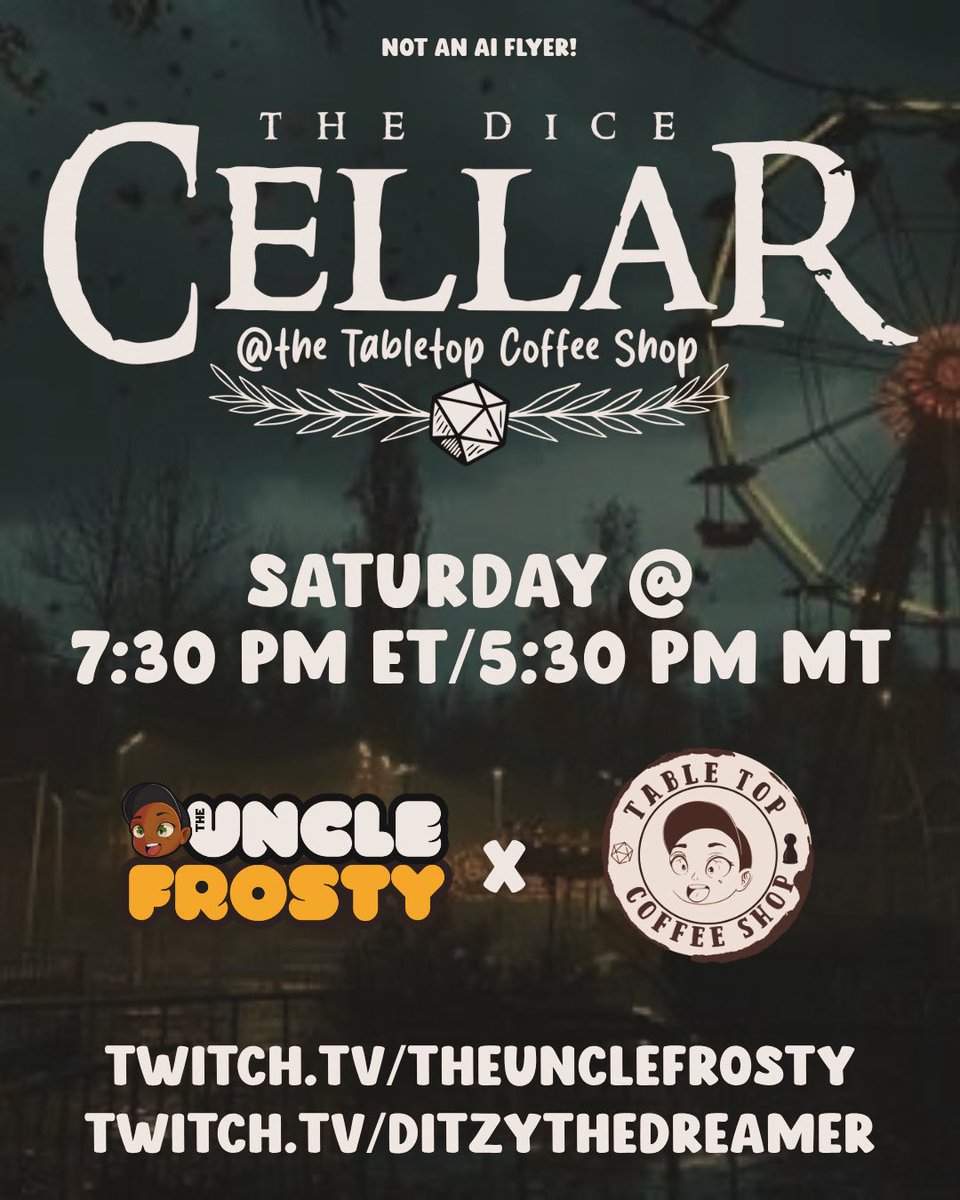 TheUncleFrosty's tweet photo. his is in 4.5 hours! Get your DoorDash, your favorite beverage and join us on a quest! Only at https://t.co/ZhmtHMlEMw #dnd5e #noai #streaming #twitchstreamer #smallstreamers #content https://t.co/8N0LnNrEip