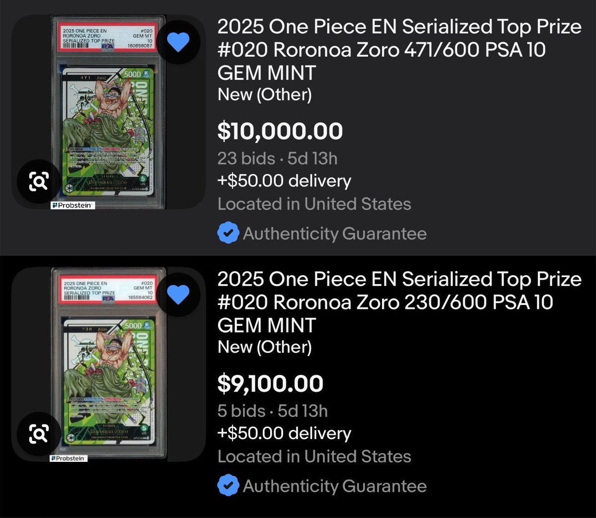 OldTownJB's tweet photo. Simultaneous listings for a card that just did $45k sure is a choice https://t.co/mSYthkZmAJ