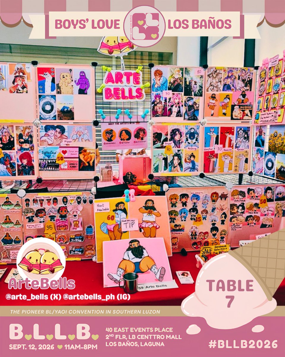 boysloveLB's tweet photo. ✨BLLB'26 Exhib Highlight✨

"#RP612fic, dicks, &amp; everything niche combine these 3 together thus ArteBells was born! A couple of girlies sharing a good time with photocards, stickers and more! Tara na sa Los Baños, mga accla!"
- @arte_bells, TABLE 7

Follow!
FB/IG/X: @arte_bells https://t.co/M5C7FlcU5Q