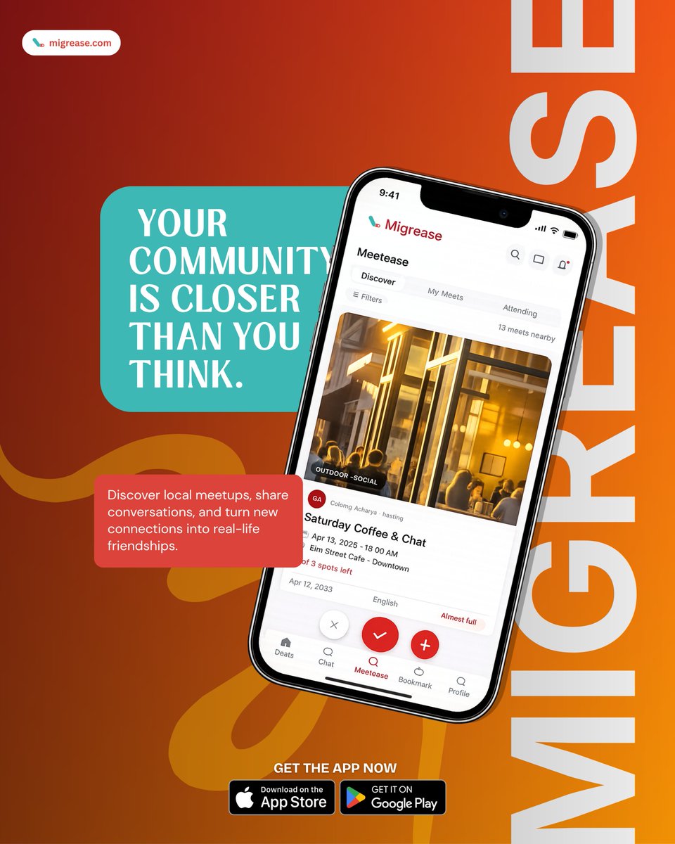 migreaseapp's tweet photo. Moving somewhere new is exciting. Making new friends? Not always. 🌍

Migrease helps you discover local meetups, meet people who understand your journey, and turn new connections into real friendships.

Find your people. Feel at home.

#Migrease #Meetups #Community https://t.co/IcvQRO0qL4