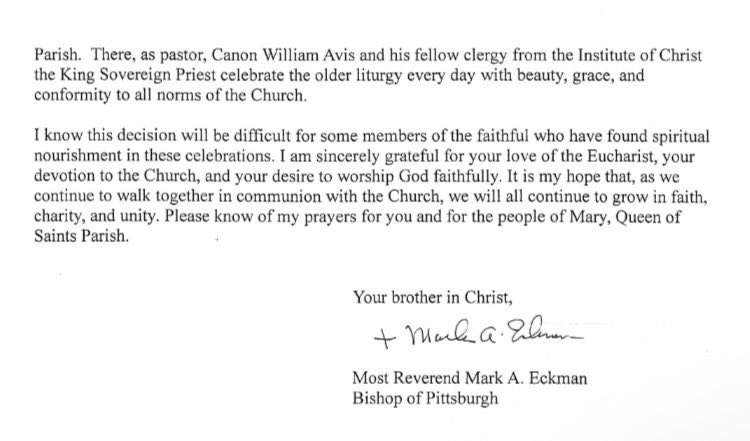 MDLatinMass's tweet photo. 🚨 The Diocese of Pittsburgh has CANCELLED its only remaining diocesan indult Latin Mass, at St Titus in Aliquippa, about to enter its 20th consecutive year, because according to Bishop Eckman, *checks notes*.. it "was only ever meant to be temporary". The treachery continues. https://t.co/ySfpQLayRc