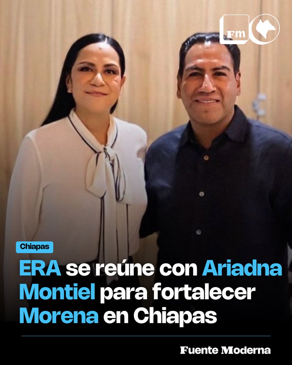 FuenteModernamx's tweet photo. ERA se reune con Ariadna Montiel para fortalecer Morena en Chiapas

En su visita a Chiapas, la dirigente nacional de Morena, Ariadna Montiel Reyes, sostuvo un encuentro con el gobernador Eduardo Ramírez Aguilar, con quien dialogó sobre el trabajo territorial que el partido realiza en el país y en la entidad.

A través de sus redes sociales, el mandatario destacó la labor de Montiel para fortalecer las estructuras de Morena en Chiapas y expresó sentirse orgulloso de pertenecer al movimiento y formar parte de la Cuarta Transformación.

Eduardo Ramírez reiteró además su compromiso de continuar trabajando bajo los principios y valores de servicio al pueblo.
#Chiapas #EduardoRamírez  #AriadnaMontiel #Morena  #FuenteModerna