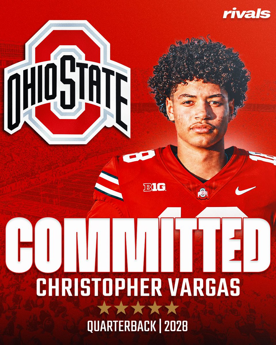 Rivals's tweet photo. 🚨BREAKING🚨 5-star QB Christopher Vargas has committed to Ohio State, @Hayesfawcett3 reports🌰

Vargas is the No. 1 QB in the 2028 Rivals300.

Read: https://t.co/DD6Unqtsir https://t.co/IGFiMwSuSb