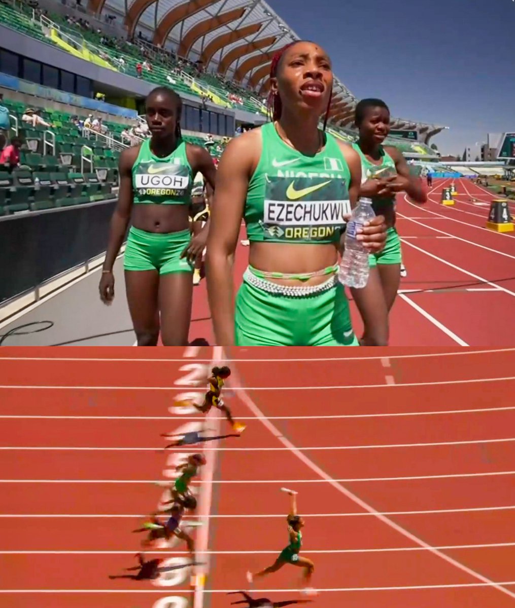 MakingOfChamps's tweet photo. Miracle Ezechukwu WHAT HAVE YOU DONE??!!! 🤯🤯

Nigeria looked out of the automatic qualifying spots, but Ezechukwu produced a monstrous 9.81s anchor split to bring the team from 4th into 3rd and secure a place in the women's 4x100m final at the World U20 Championships in Eugene.

Teaming up with Lucy Nwankwo, Chigozie Rosemary Nwankwo and Tejiri Ugoh, Nigeria clocked 43.65s to edge the USA for the final automatic qualifying spot.