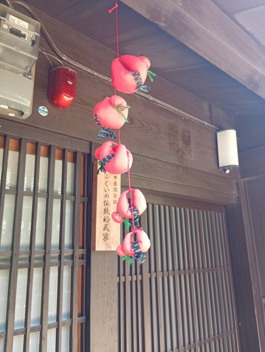 unpairo's tweet photo. 三丁町と呼ばれる一角には、かつて茶屋町として栄えた千本格子の家屋が並ふ。

各家の玄関に吊るされた「身代わり猿」が目を引いた。庚申信仰にちな��だ魔除けとのこと。

#わかさいくる https://t.co/5BvxOECosl