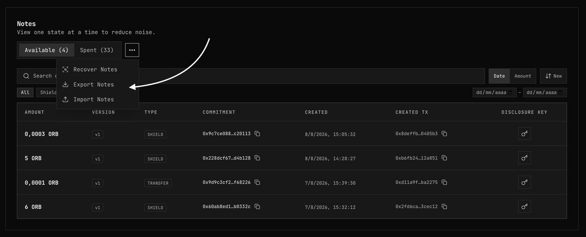 orbinumnetwork's tweet photo. 🔒 Runtime upgrade is live on Orbinum testnet.

Security hardening. A batch of audit fixes landed in the shielded pool. Full detail in the PR 👇

🔗 https://t.co/bw3rJ8xEhQ

🔹 No more shield minimum. You used to need a whole token. Now shield any non-zero amount, down to a single unit.

🔹 Note backups. We removed automatic scanning. Export your notes as a JSON file and import them on any of your devices, no chain scan. The backup holds only public data, no spending keys, so it grants nothing on its own.

Rescan still works from the chain, but now it's a manual fallback, for lost storage or a fresh device, not the default.

📖 How recovery works → https://t.co/rXA1pBpDld
🔗 Try it → https://t.co/x7O5krYAdR

Private by default. Recoverable by design.

#Orbinum #Testnet #ZK #Privacy #Web3 #Wallet #BuildInPublic