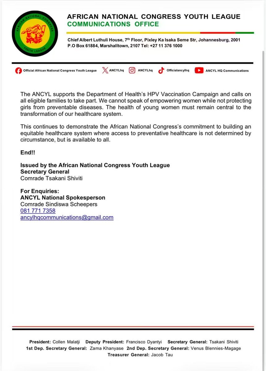 ANCYLhq's tweet photo. For Immediate Release || 08 August 2026

ANCYL STATEMENT ON ADVANCING THE HEALTH, DIGNITY AND EMPOWERMENT OF
WOMEN DURING WOMEN’S MONTH

#RoarYoungLions https://t.co/H9mgtlILou