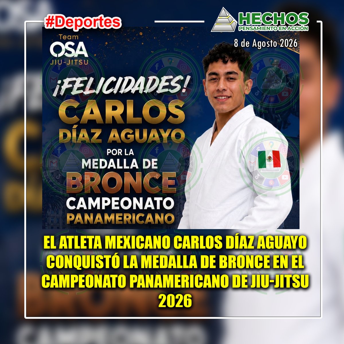 hechoscolima's tweet photo. El atleta mexicano Carlos Díaz Aguayo conquistó la medalla de bronce en el Campeonato Panamericano de Jiu-Jitsu 2026  
#hechoscolima https://t.co/SgD4ptANUY