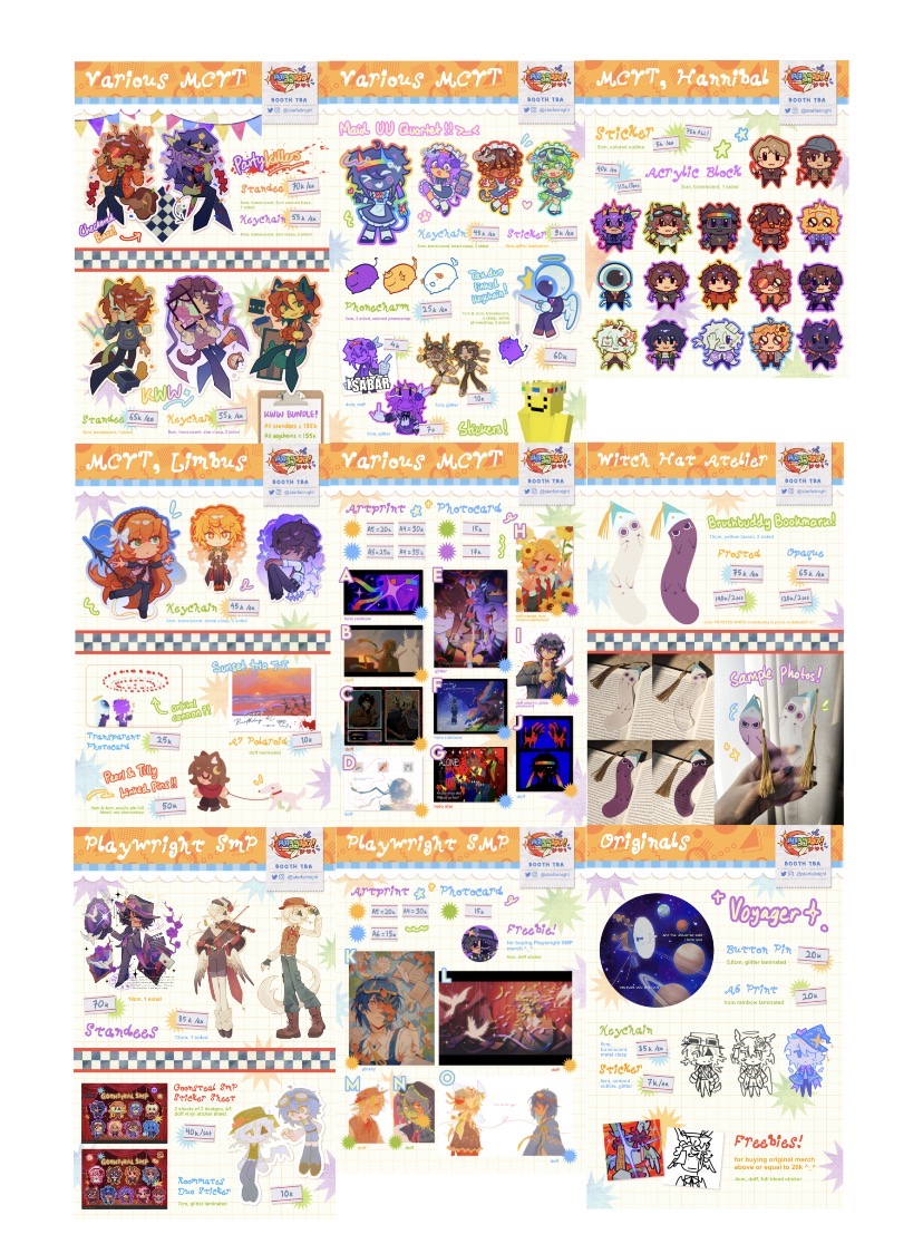 starfaiinight's tweet photo. hello, my #cf23 and #comipara7 pre order catalog will be open soon!! please reply to this post if you want to be tagged! :D
fandoms: MCYT (lifesteal, unstable universe, kww, double life, statesmp, DaD), limbus company, witch hat atelier, hannibal, playwright smp, originals https://t.co/8DNFm1aZLi