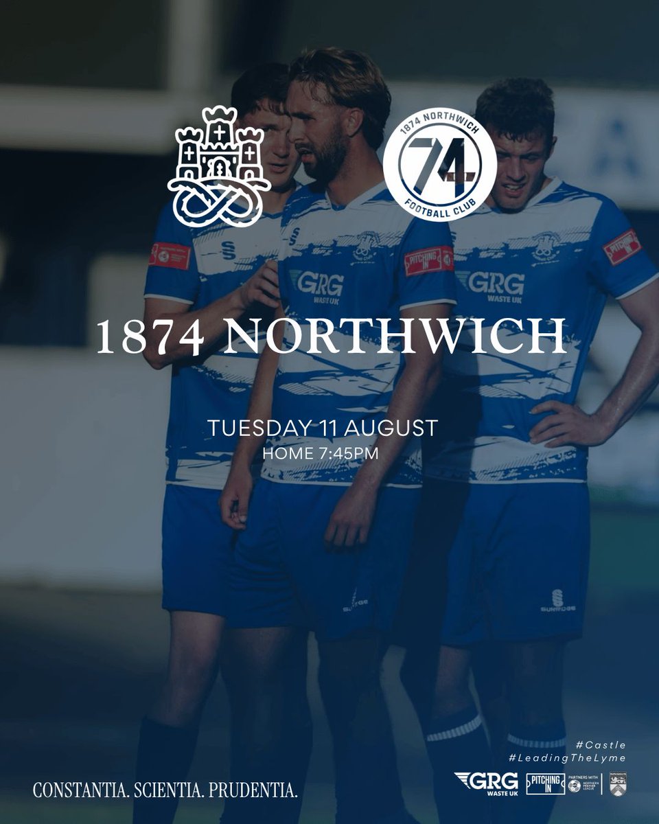 NewcastleTownFC's tweet photo. A great start to the season in the @FA Cup, now we switch to the @NorthernPremLge

Castle start their league campaign next Tuesday against @1874Northwich! ⚽️

🔵⚪️🏰

#Castle #LeadingTheLyme #TheCastle #NorthernPremLge #GRG #FootballsBack #NewcastleTown https://t.co/l01PeJPlDi