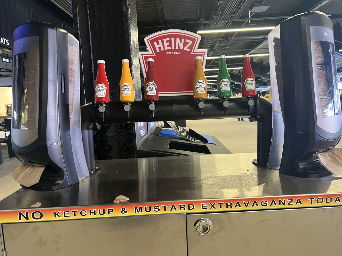 agetzenberg's tweet photo. A sense of some food pricing and a nice dispenser for the good stuff (heinz, always) https://t.co/XnAOilDQgm