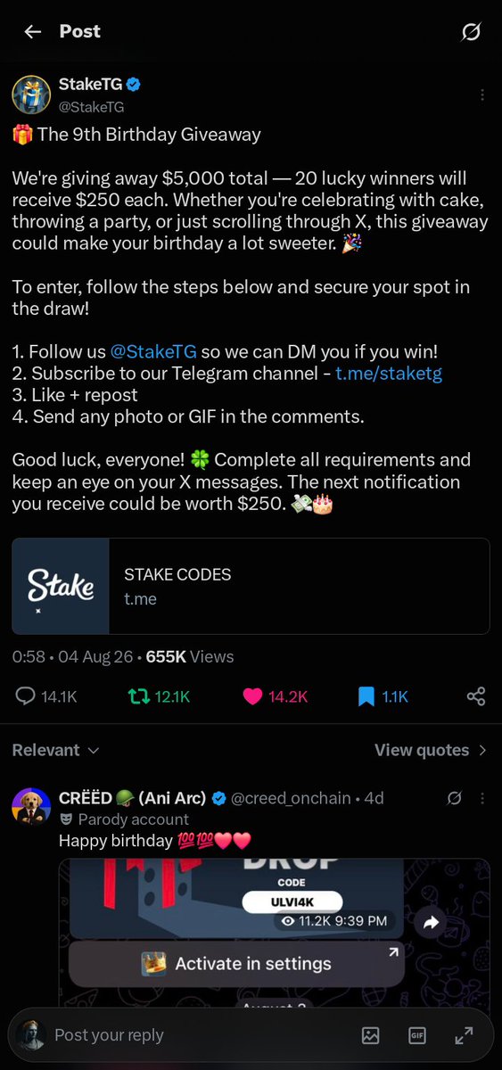 TheCaesar0x's tweet photo. @StakeTG All tasks donee. https://t.co/B37Zd4WLsb