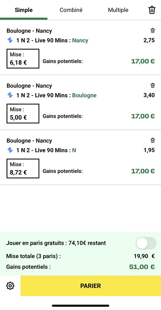 MrSharp_FR's tweet photo. On perd 2,90€ mais on gagne 5€ de Freebets ! ✅

#TeamParieur https://t.co/7E5oM2Ri7G