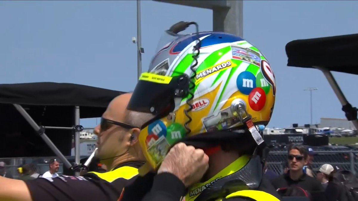 joe_srigley's tweet photo. #NASCAR... Ryan Blaney is wearing a Kyle Busch tribute helmet this weekend at Iowa Speedway -- which features several of his paint scheme designs over the years: https://t.co/4VssVf00U9