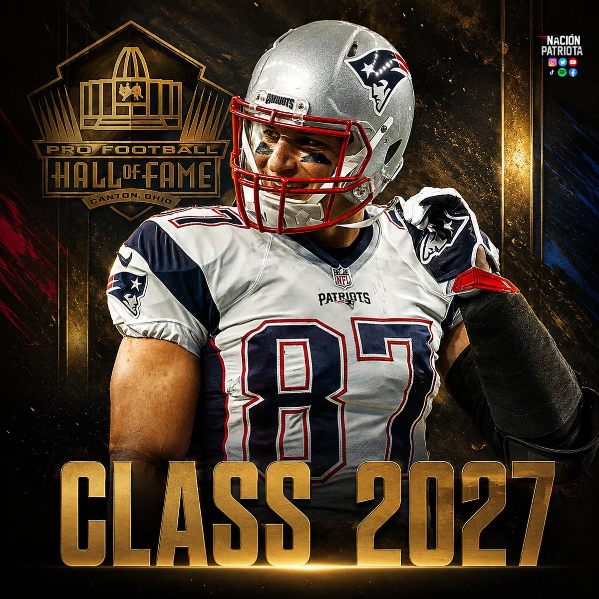nacionpatriots's tweet photo. 𝗥𝗢𝗕 𝗚𝗥𝗢𝗡𝗞𝗢𝗪𝗦𝗞𝗜 es elegible para la clase 2027 del Salón de la Fama del football profesional. 

¿Podrá entrar en su primer intento el tight end más dominante de la historia? https://t.co/JTIQDvLALX