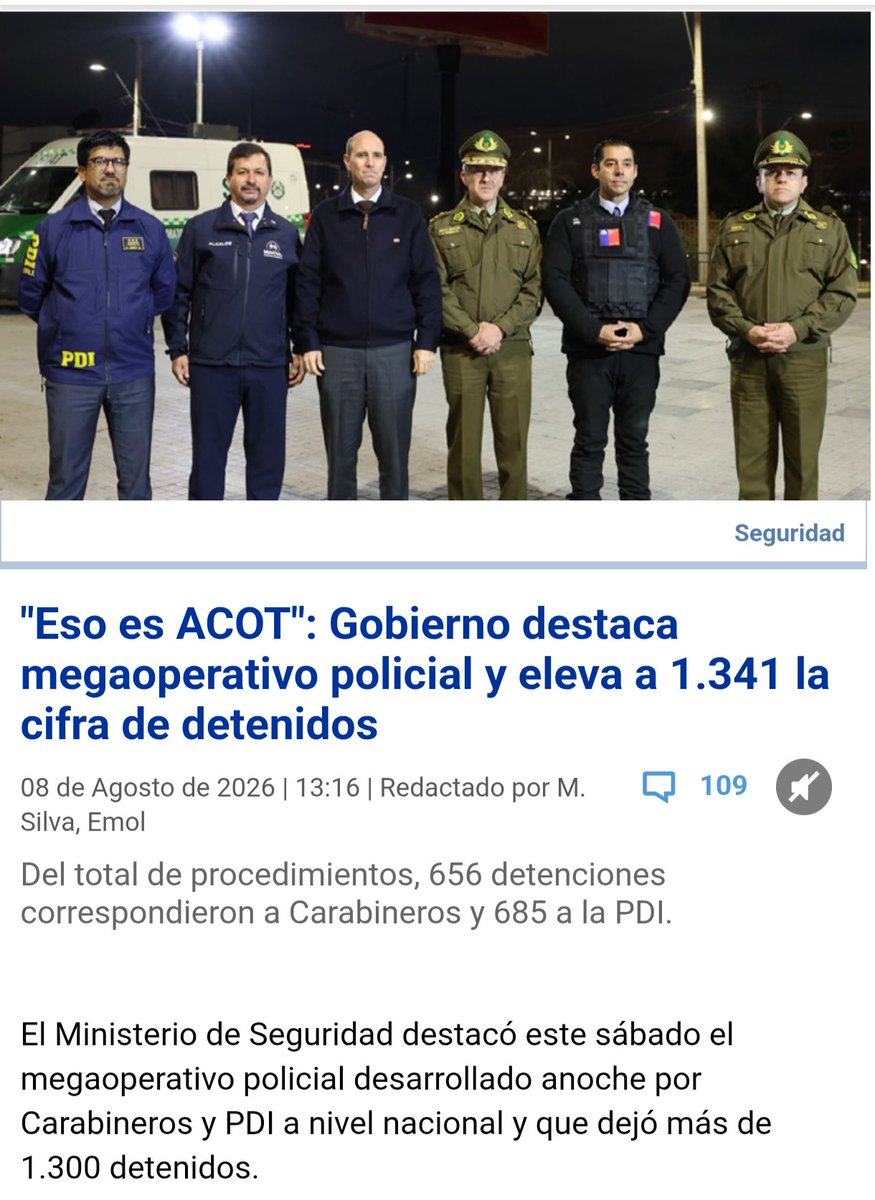 Caplevi1540's tweet photo. Más de 1.300 detenidos y más de 5000 efectivos de Carabineros y la PDI en un mega operativo, pero según la izquierda "el gobierno de Kast no hace nada". https://t.co/1uqA7vwDfz