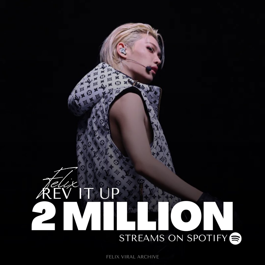 BbokRisma's tweet photo. “REV IT UP” by #FELIX has now surpassed 2 Million streams on Spotify.

It’s currently the Most Streamed SKZ-REPLAY 2026 Pt.1 solo song on the platform.

#FELIX_RevItUp https://t.co/VSZYX4VJys