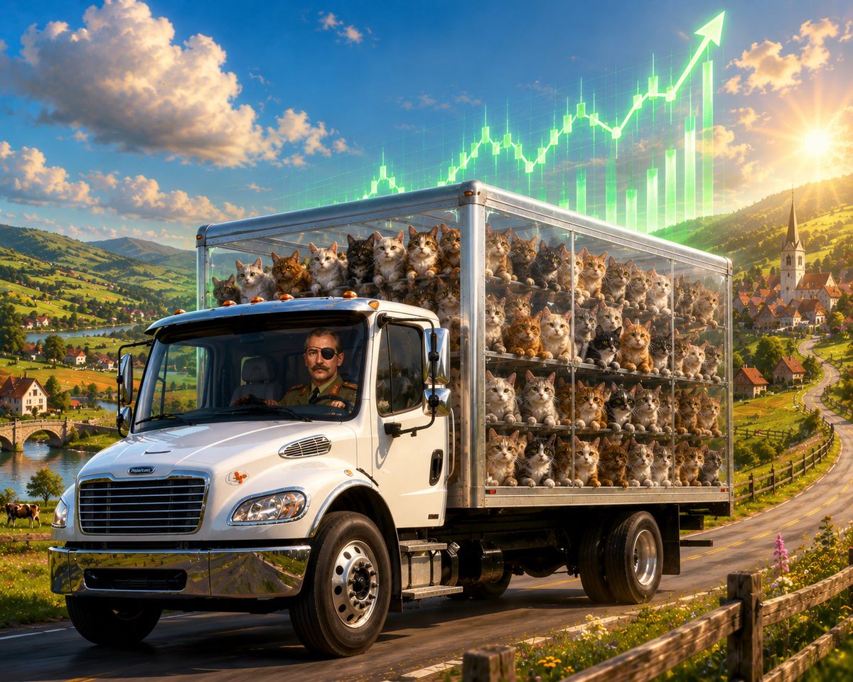 Flashvos's tweet photo. @PoorGoat_ Don't you want to buy $TRUCKER to transport your cat's millions right now, it's too heavy for you to carry using a bull 🚛🚛 https://t.co/p4Re6DIAj7