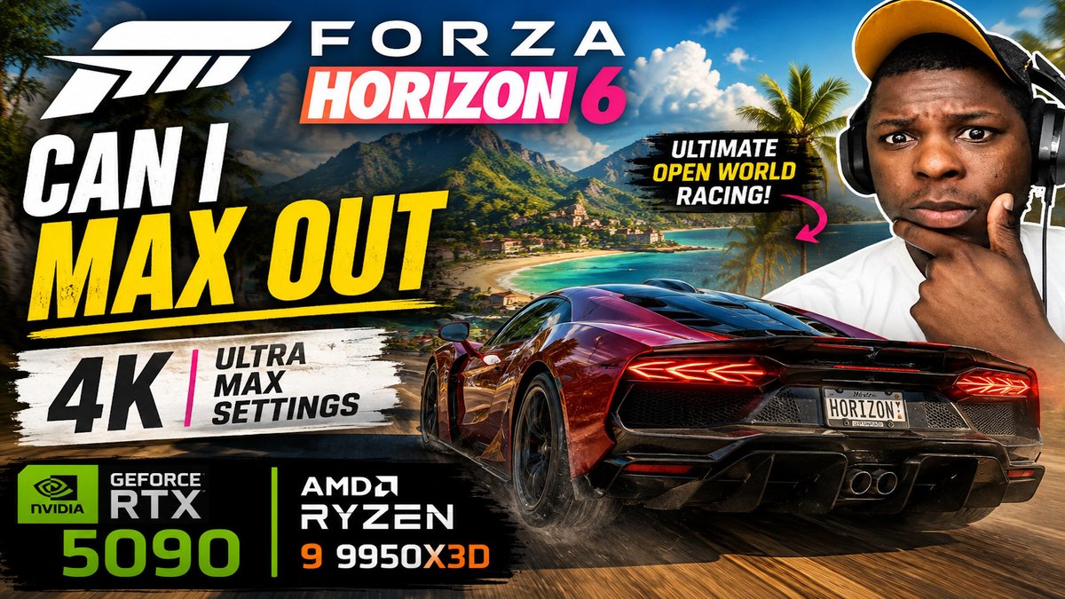 kidsmoove's tweet photo. Can I MAX OUT Forza Horizon 6? | RTX 5090 + Ryzen 9 9950X3D | 4K Extreme... https://t.co/nL7ABCjQH4 via @YouTube https://t.co/VRBdkUChIo