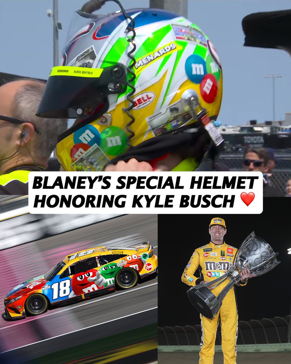br_racing's tweet photo. This weekend in Iowa @Blaney wears a special helmet honoring Kyle Busch ❤️ 

The design is based on iconic paint schemes and winning cars of KB #NASCAR https://t.co/S5bbvwVmfC