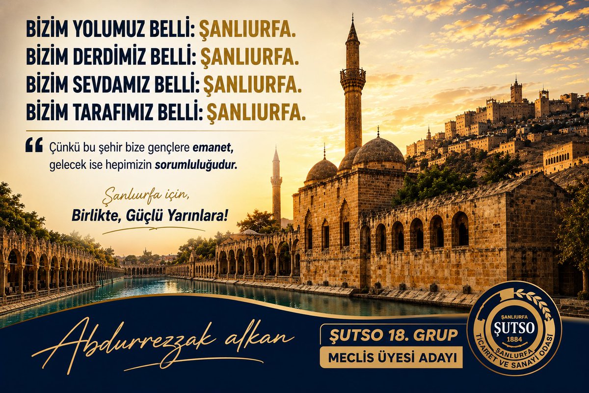 a_alkan1996's tweet photo. Şanlıurfa bizim sevdamız, geleceğimiz ortak davamızdır.

Bugün attığımız her adımın, yarın bu şehrin gençlerine ve iş dünyasına değer katmasını istiyoruz.
Birlikte düşünecek, birlikte üretecek, birlikte kazanacağız.

Şanlıurfa için samimiyetle, cesaretle ve sorumlulukla yola çıkıyoruz.

ŞUTSO 18. Grup Meclis Üyesi Adayı
Abdurrezzak Alkan
