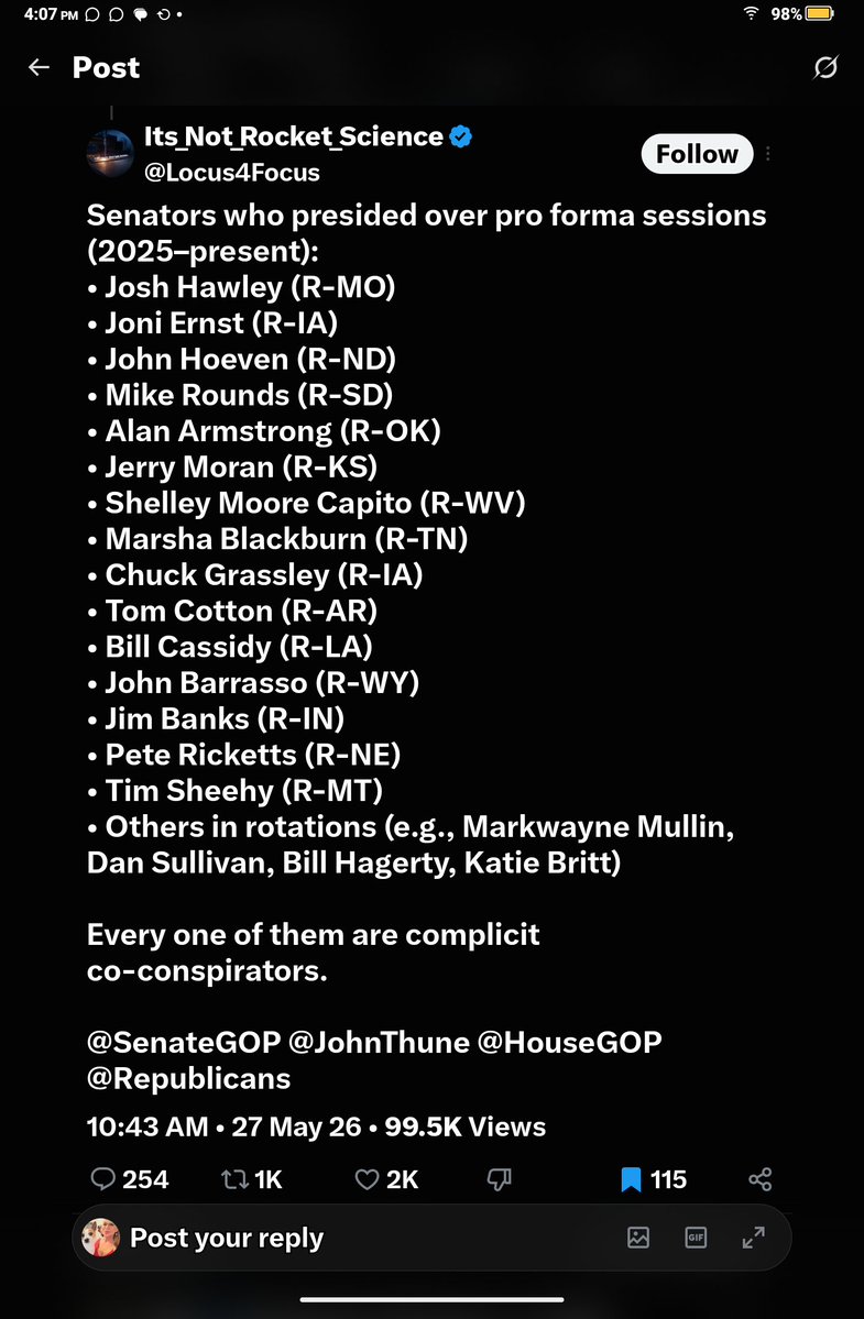 PatriotWoman22's tweet photo. @Chicago1Ray @SenateGOP These are the corrupt Senators that gaveled in proforma 

Tag them here and reshare from maximum pressure https://t.co/XPuULj7B6E