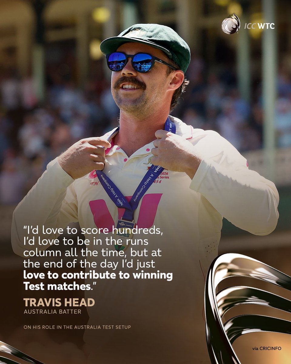 ICC's tweet photo. Travis Head is clear on his goals as a Test cricketer 😍

#WTC27

More ➡️ https://t.co/1G8C18VrBn https://t.co/l8G1iDYRPx